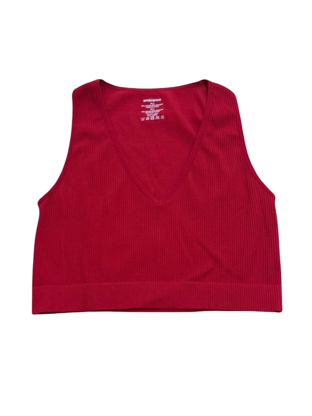 Women’s Ambiance Red Ribbed Crop Tank Top Nylon Spandex